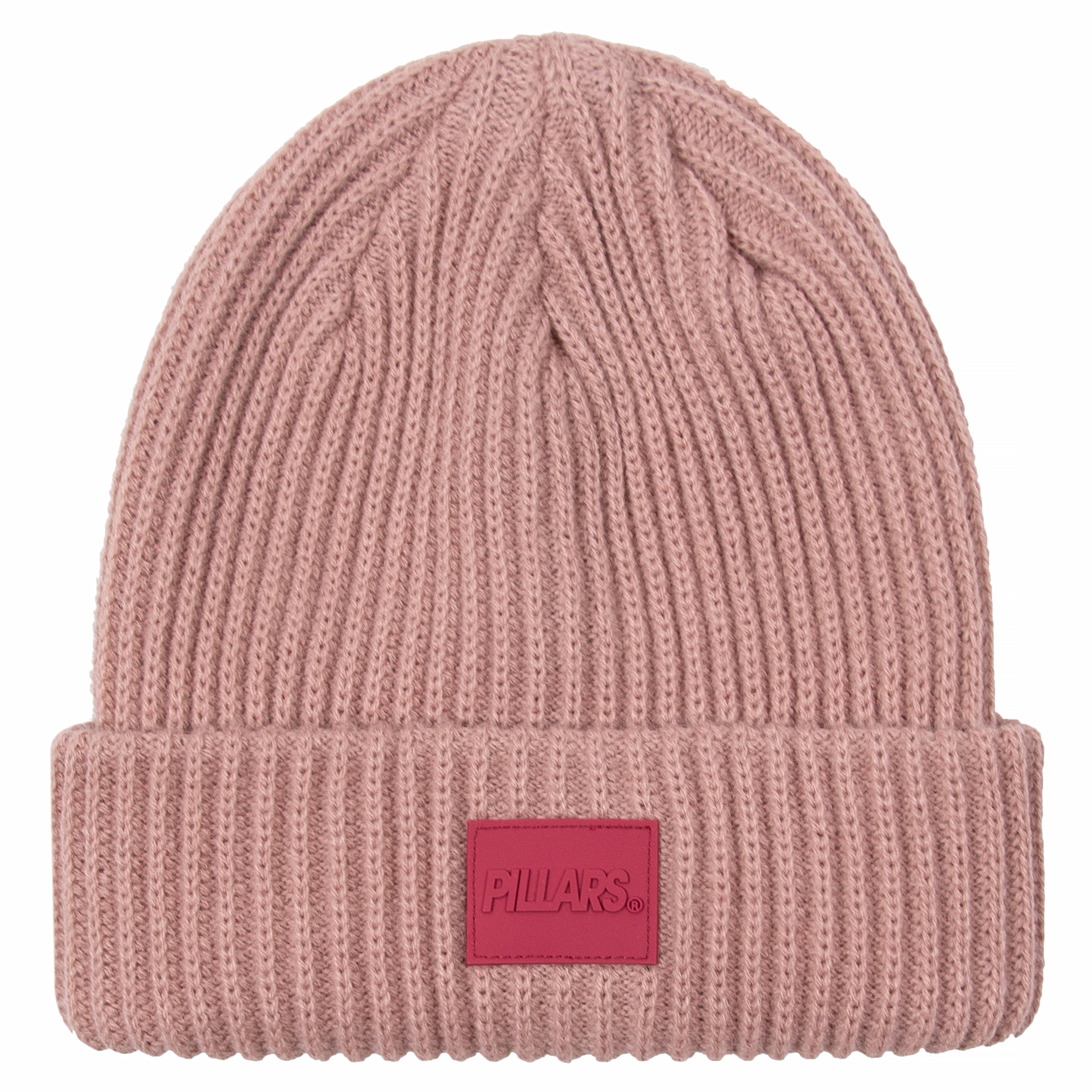 RUBBER PATCH RIBBED BEANIE | ROSE