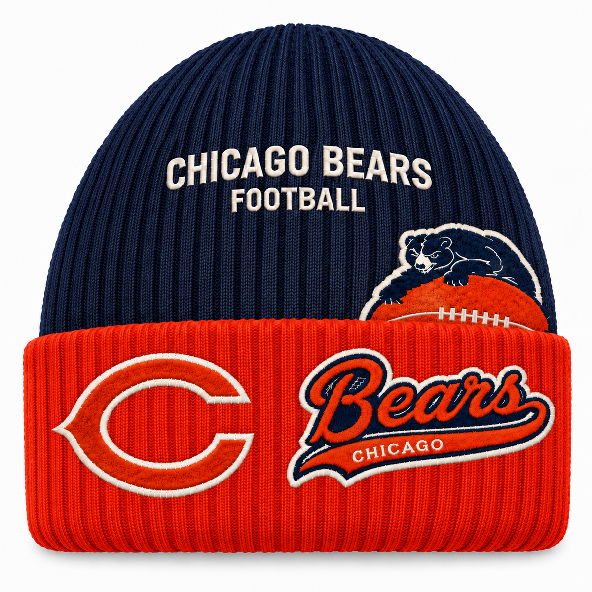Chicago Bears  —  Patch Beanie (BLUE/ORANGE) (PRE ORDER) (SHIPS NOV)