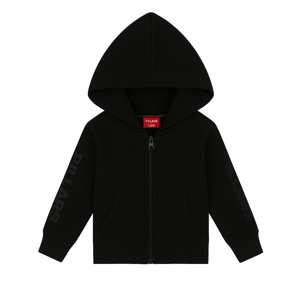 (KIDS) CROPPED STRIPE HOODIE/PANTS SET | BLACK/BLACK