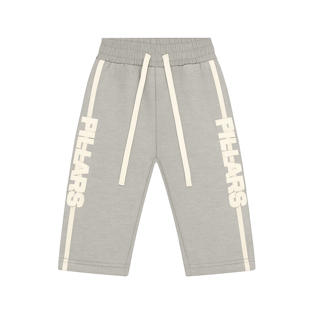 (KIDS) CROPPED STRIPE HOODIE/PANTS SET | GREY/OFF WHITE