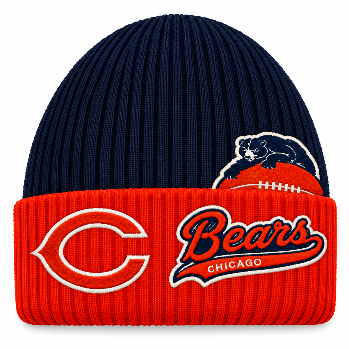 Chicago Bears  —  Patch Beanie (BLUE/ORANGE) (PRE ORDER) (SHIPS NOV)