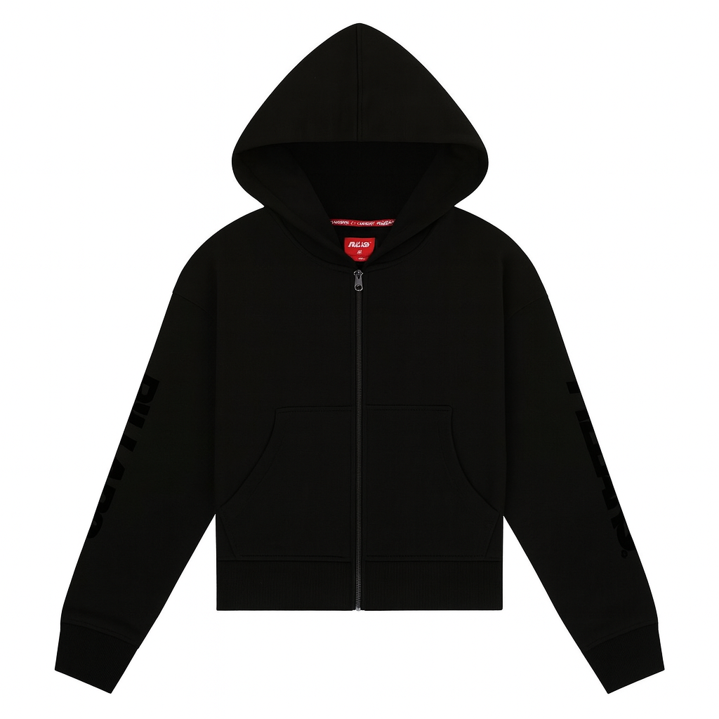 CROPPED STRIPE HOODIE | BLACK/BLACK